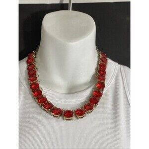 Statement necklace/choker,  red color charm, 16-18”